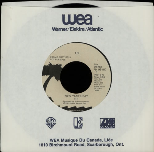 U2 New Year's Day 7" vinyl single (7 inch record / 45) Canadian U-207NE61237