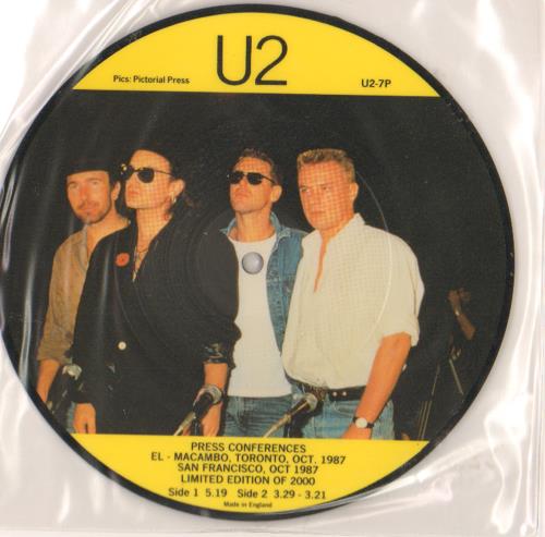 U2 Press Conferences 1987 7" vinyl picture disc (7 inch picture disc single) UK U-27PPR59877