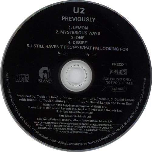 U2 Previously... CD album (CDLP) UK U-2CDPR78341