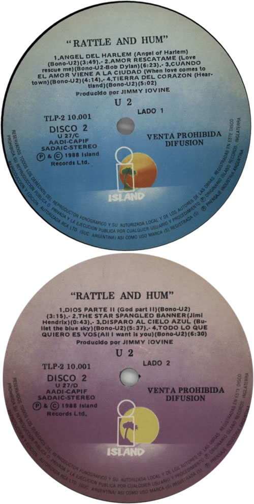 U2 Rattle And Hum 2-LP vinyl record set (Double LP Album) Argentinean U-22LRA603031