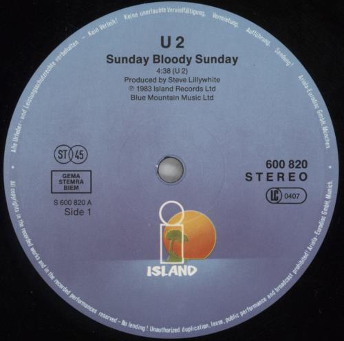 U2 Sunday Bloody Sunday - 1st - EX 12" vinyl single (12 inch record / Maxi-single) German U-212SU686372