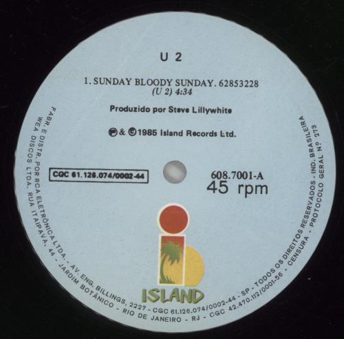 U2 Sunday Bloody Sunday 12" vinyl single (12 inch record / Maxi-single) Brazilian U-212SU215035