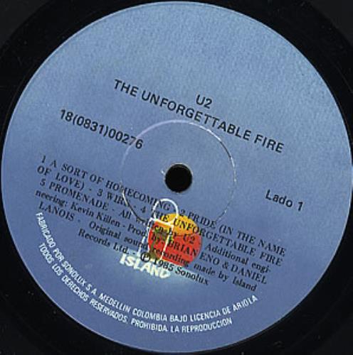 U2 The Unforgettable Fire vinyl LP album (LP record) Colombian U-2LPTH280522