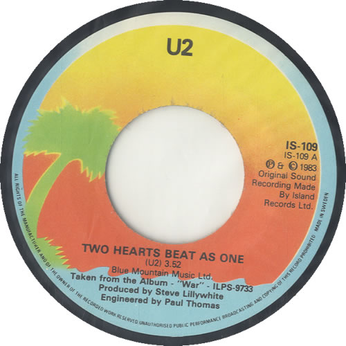 U2 Two Hearts Beat As One 7" vinyl single (7 inch record / 45) Swedish U-207TW602678