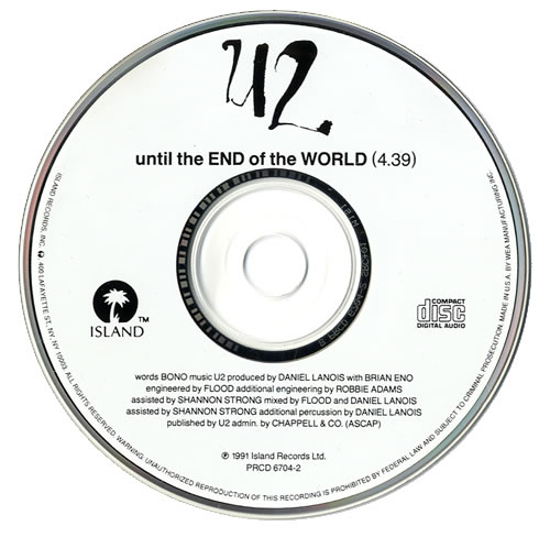 U2 Until The End Of The World CD single (CD5 / 5") US U-2C5UN04494
