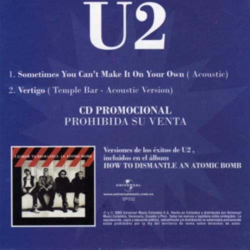 U2 Versiones Acusticas CD single (CD5 / 5") Colombian U-2C5VE326906