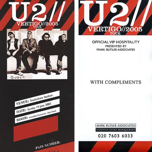 U2 Vertigo Tour Hospitality Pack memorabilia UK U-2MMVE362334