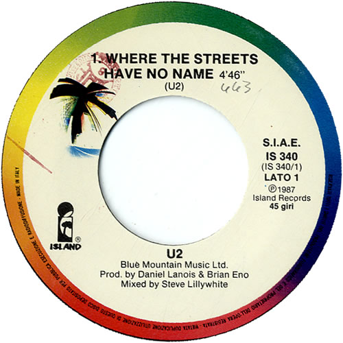 U2 Where The Streets Have No Name 7" vinyl single (7 inch record / 45) Italian U-207WH602930