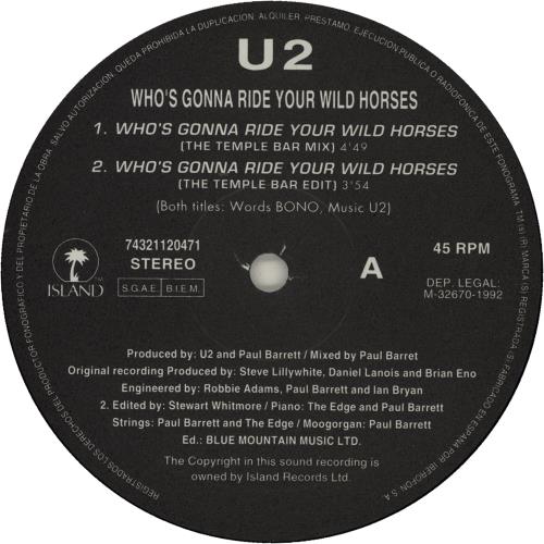 U2 Who's Gonna Ride Your Wild Horses 12" vinyl single (12 inch record / Maxi-single) Spanish U-212WH682510