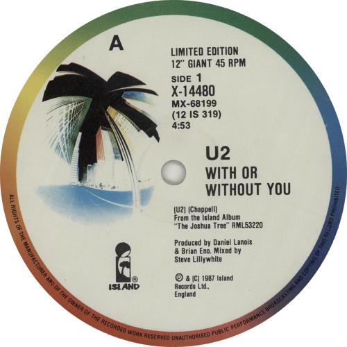 U2 With Or Without You 12" vinyl single (12 inch record / Maxi-single) Australian U-212WI602511