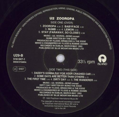 U2 Zooropa - 1st - VG vinyl LP album (LP record) UK U-2LPZO831095