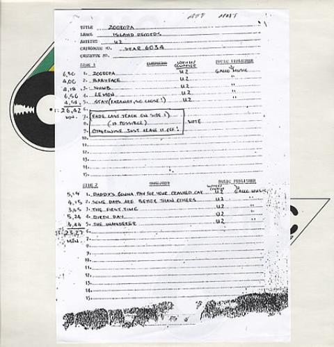 U2 Zooropa LP Test Pressing vinyl LP album (LP record) Zimbabwe U-2LPZO328555