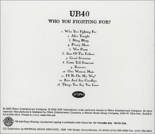 UB40 Who You Fighting For? CD-R acetate US UB4CRWH356101