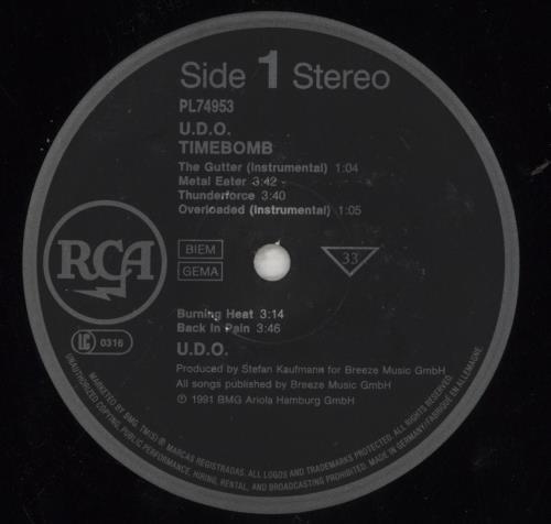 Udo Timebomb vinyl LP album (LP record) German VFOLPTI856737