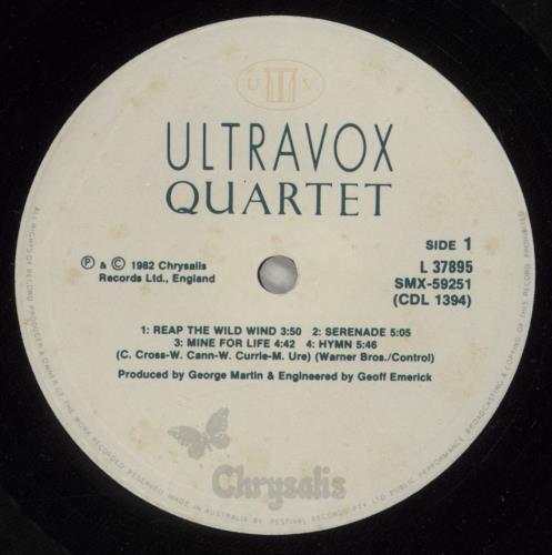 Ultravox Quartet vinyl LP album (LP record) Australian VOXLPQU879028
