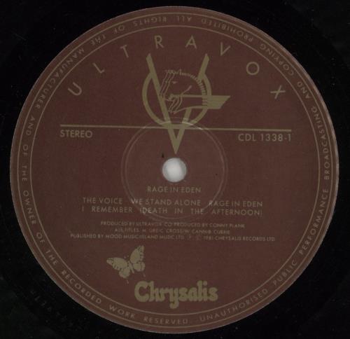 Ultravox Rage In Eden vinyl LP album (LP record) UK VOXLPRA577975