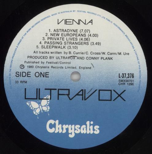 Ultravox Vienna vinyl LP album (LP record) Australian VOXLPVI657541
