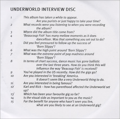 Underworld Interview Disc CD-R acetate UK UDWCRIN432365