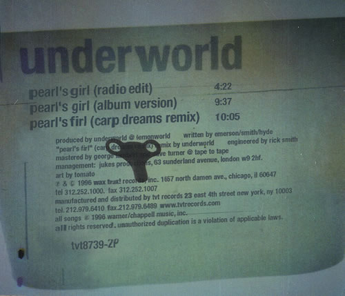 Underworld Pearl's Girl CD single (CD5 / 5") US UDWC5PE69234