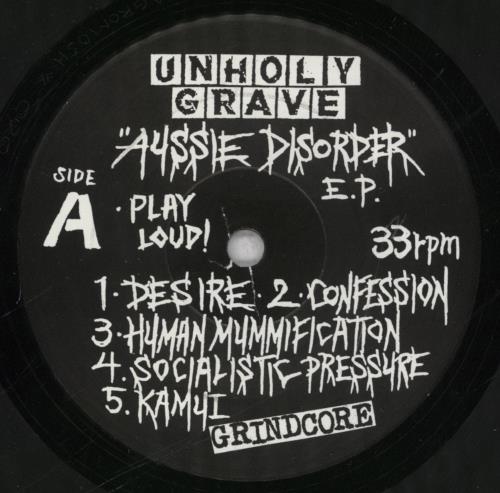 Unholy Grave Aussie Disorder Double E.P. 7" vinyl single (7 inch record / 45) US 65J07AU837390