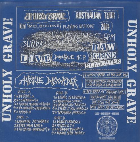 Unholy Grave Aussie Disorder Double E.P. 7" vinyl single (7 inch record / 45) US 65J07AU837390