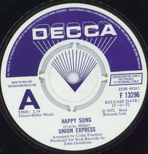 Union Express Happy Song 7" vinyl single (7 inch record / 45) UK 5UL07HA813867