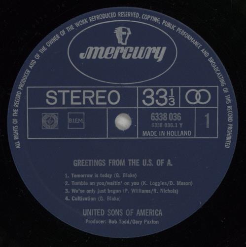 United Sons Of America Greetings From The U.S. Of A. vinyl LP album (LP record) Dutch 6OXLPGR877278