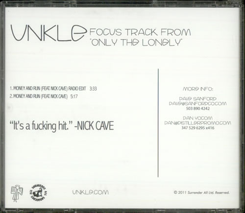 Unkle Money And Run CD-R acetate US UNKCRMO535337