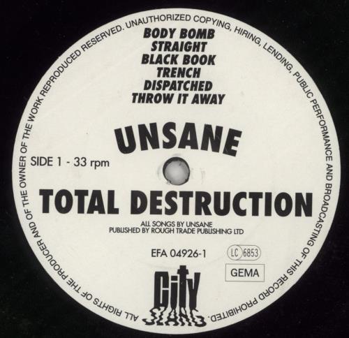 Unsane Total Destruction - VG vinyl LP album (LP record) German U-5LPTO869601