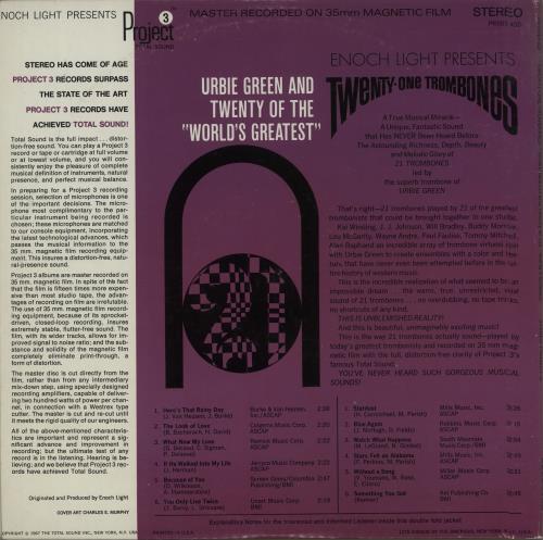 Urbie Green Twenty One Trombones vinyl LP album (LP record) US UA2LPTW669884