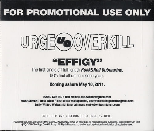 Urge Overkill Effigy CD single (CD5 / 5") US UOVC5EF540330