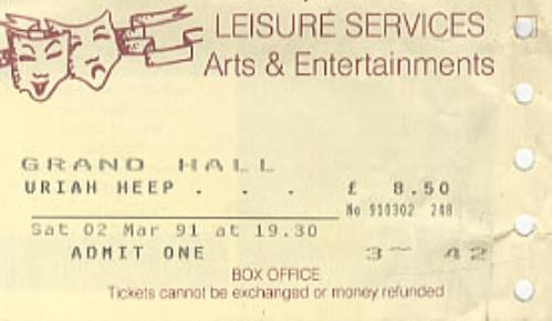 Uriah Heep Grand Hall concert ticket UK URITIGR345434