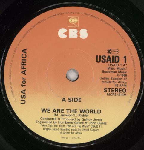 USA For Africa We Are The World 7" vinyl single (7 inch record / 45) UK UAF07WE98292