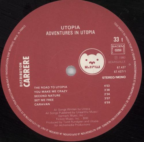 Utopia (US) Adventures In Utopia vinyl LP album (LP record) French UTOLPAD824294