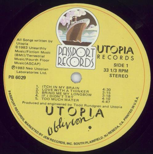 Utopia (US) Oblivion vinyl LP album (LP record) Canadian UTOLPOB850777