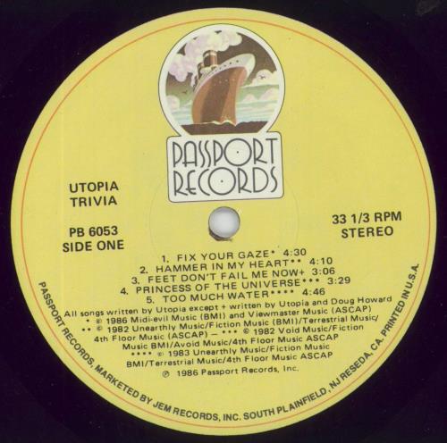 Utopia (US) Trivia - Shrink vinyl LP album (LP record) US UTOLPTR850773