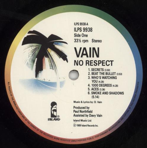 Vain No Respect - VG vinyl LP album (LP record) UK VA9LPNO869021
