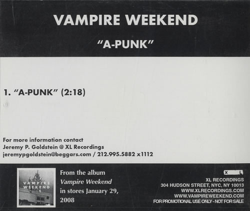 Vampire Weekend A-Punk CD single (CD5 / 5") US VWEC5AP460231
