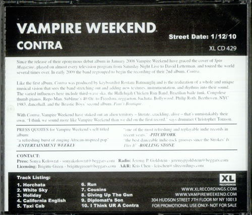 Vampire Weekend Contra CD album (CDLP) US VWECDCO522751