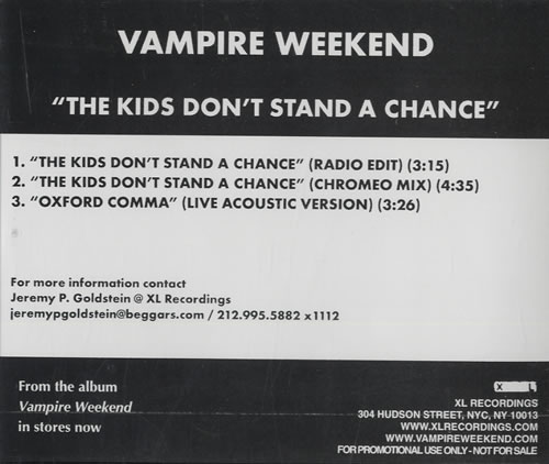 Vampire Weekend The Kids Don't Stand A Chance CD single (CD5 / 5") US VWEC5TH460226