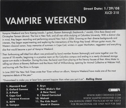 Vampire Weekend Vampire Weekend CD album (CDLP) US VWECDVA434046