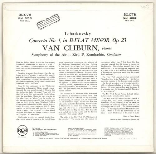 Van Cliburn Tchaikovsky Concerto No. 1 vinyl LP album (LP record) South African XAWLPTC701926