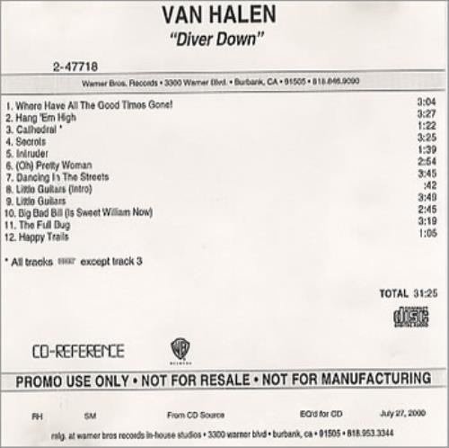 Van Halen Diver Down CD-R acetate US VNHCRDI356083