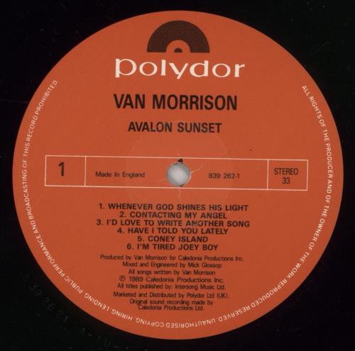 Van Morrison Avalon Sunset vinyl LP album (LP record) UK VMOLPAV601230