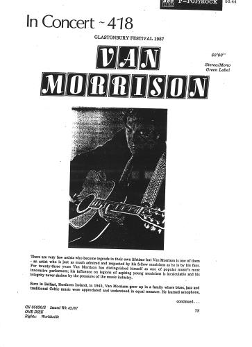 Van Morrison In Concert vinyl LP album (LP record) UK VMOLPIN229953