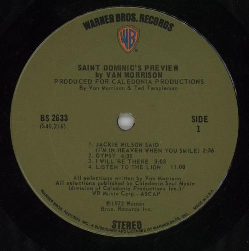 Van Morrison Saint Dominic's Preview + Insert vinyl LP album (LP record) US VMOLPSA864533