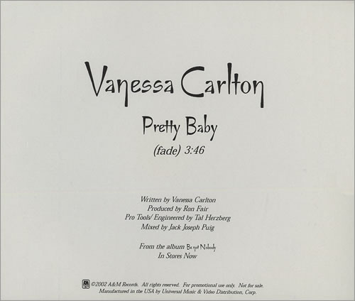 Vanessa Carlton Pretty Baby CD-R acetate US VNCCRPR466137