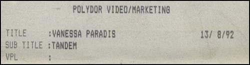 Vanessa Paradis Tandem video (VHS or PAL or NTSC) UK VANVITA240508