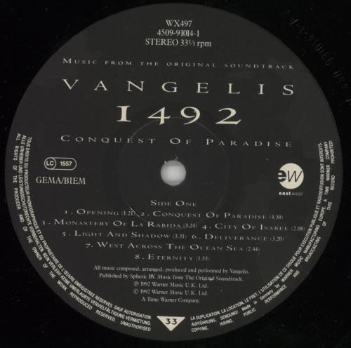 Vangelis 1492 - Conquest Of Paradise vinyl LP album (LP record) German VGELPCO494925