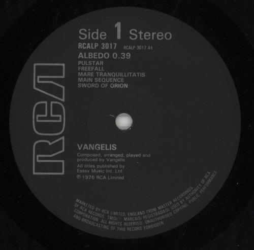 Vangelis Albedo 0.39 vinyl LP album (LP record) UK VGELPAL641218